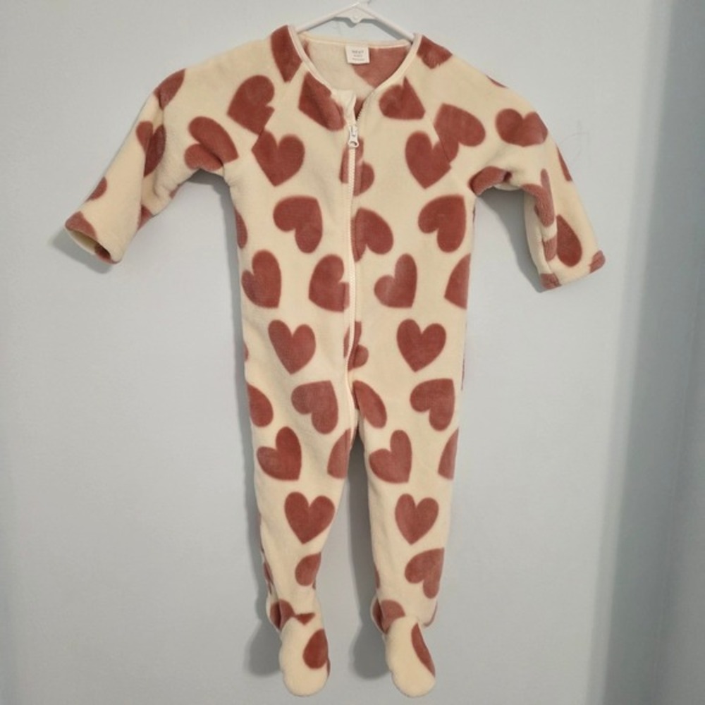 Next Baby Heart Fleece Footed Sleeper Pajamas Pink Cream‎ 12-18 Months